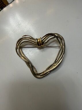Vintage Heart Brooch Pin  Premier Designs Silver Gold Tone Strings of Love Wire